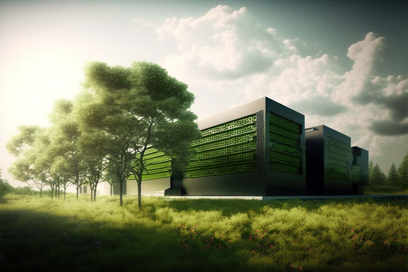 Green data center for sustainable tourism operations, concept of Energy Efficiency and Scalability, created with Generative AI technology
